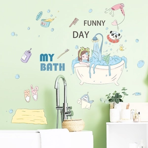 Cartoon Little Girl Bathing Wall Sticker Waterproof PVC Bathtub Scene Decor Decal For Bathroom Kids Room Home Decoration