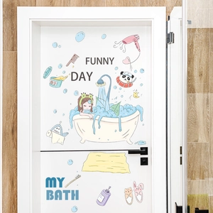 Cute cartoon girl bath wall stickers for bathroom decor with My Bath and Funny Day text