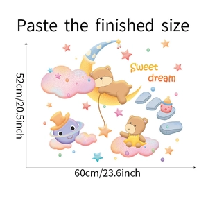 Detail showing cartoon bears and moon wall decal with dimensions 60cm by 52cm