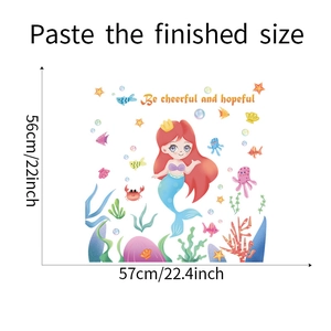 Dimensions du sticker mural sirène montrant une taille de mise en page de 57x56cm
