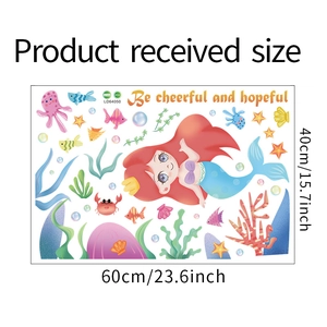Feuille détaillée de stickers muraux sirène avec pieuvre et crabe pour décor d'enfant