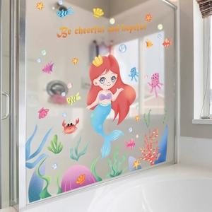 Sticker mural sirène et poissons tropicaux pour salle de bain ou chambre d'enfant