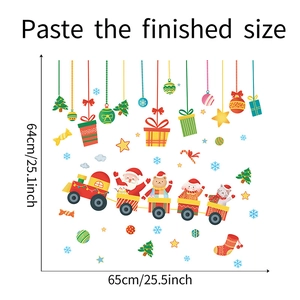 Detail showing the finished size dimensions of the cartoon Santa train Christmas wall sticker