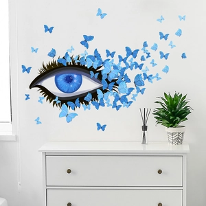 Creative blue butterfly eye wall sticker for modern living room and bedroom decor