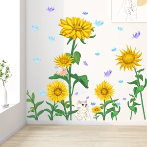 Adesivi Murali Girasole Gatto Farfalla Fai da Te Autoadesivi PVC Decalcomanie per Camera dei Bambini Soggiorno Decorazione Parete
