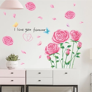 Adesivi murali con rose rosa e scritta I love you forever per decorazioni della camera