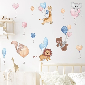 Cartoon animal wall decals with giraffe elephant and lion for nursery wall decoration