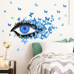 Artistic Blue Butterfly Eye Wall Sticker PVC Self Adhesive Decor For Bedroom Living Room Home Aesthetic Artistic Wall Decals