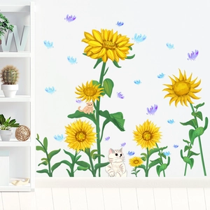 Adesivi murali girasole e gatto carino per decorazione fai da te camera bimbi
