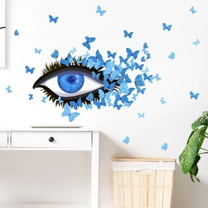 Creative blue eye wall sticker with flying butterflies for bedroom home decor