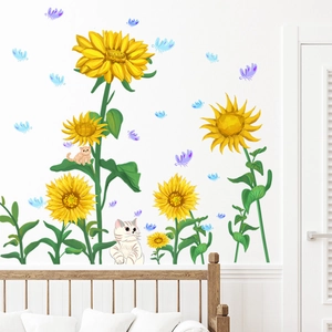 Adesivi murali girasoli e gatti per cameretta bambini decorazione domestica adesiva