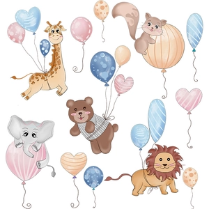 Cartoon animal wall stickers with lion elephant and giraffe for nursery decoration
