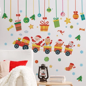 Christmas train wall stickers with Santa and animals for festive window glass decoration