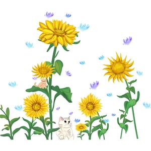 Adesivi murali con girasoli e gattini e farfalle per decorazione cameretta bambini