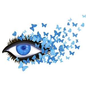 Artistic blue butterfly wall sticker featuring a realistic eye design for home decor