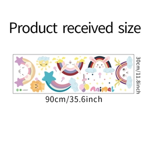Detailed product size layout for cartoon animal wall decals measuring 90cm by 30cm