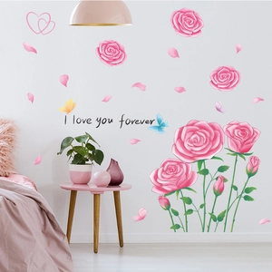 Adesivi Murali Romantici Rosa Con Scritta I Love You Forever Farfalla Cuore Decalcomania In PVC Per Camera Da Letto Soggiorno