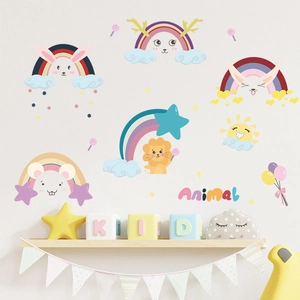 Cute cartoon animal and rainbow wall stickers set for children nursery room decoration
