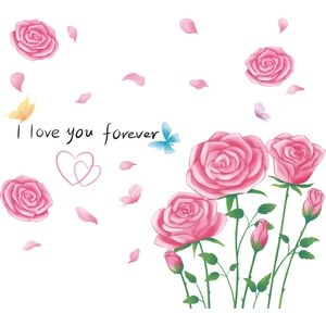 Adesivi murali rosa romantici con farfalle e design a cuore per decorare la casa