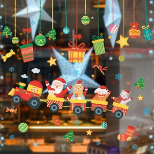 Christmas Santa Claus animal train window stickers with festive holiday decorations