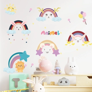Cartoon rainbow animal and stars wall stickers for children nursery wall decor