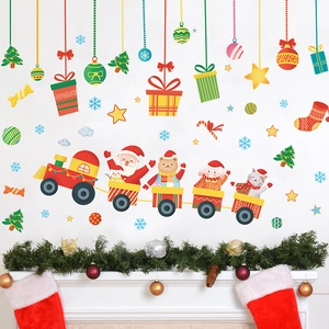 Christmas Cartoon Santa Claus Animal Train Wall Sticker DIY PVC Holiday Decoration For Children Room Glass Window Clings