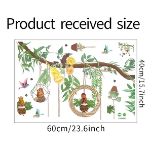 Dettaglio delle dimensioni 60x40cm dell'adesivo murale in PVC con scoiattolo e ramo