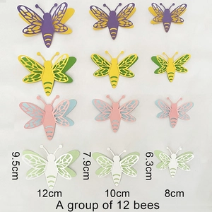 12er-Set bunte 3D-Bienen-Wandaufkleber, doppellagig, in verschiedenen Größen und Farben