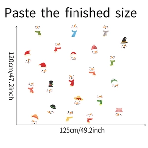 Detailed size specifications for cartoon snowman wall stickers with finished dimensions