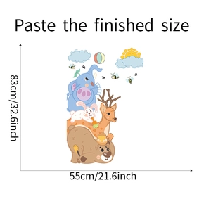 Detailed dimensions of cartoon forest animal wall stickers measuring 83cm high by 55cm wide