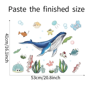 Detailed size layout of self-adhesive cartoon whale and coral wall stickers