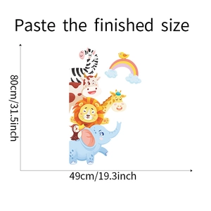 Detail showing cartoon rainbow animals wall sticker dimensions of 80cm by 49cm