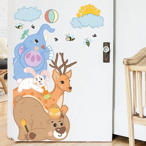 Self-adhesive PVC wall stickers with cartoon animals like elephants and bears for kids' rooms
