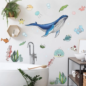 Cartoon Ocean Whale Coral Seaweed Bathroom Wall Stickers Waterproof PVC Removable DIY Marine Life Decals For Kids Room Decor