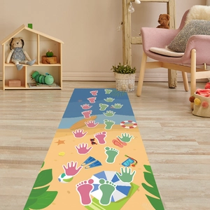 Cartoon beach theme children interactive game floor mat with colorful hand and footprints