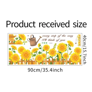 Detaillierte Größentabelle für Sonnenblumen-Zaun-Wandtattoos, 90x40cm für Heimdekoration