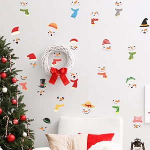 Cartoon snowman facial feature wall stickers set for festive holiday home glass decoration