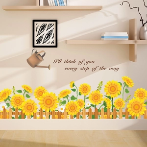 Sonnenblume Zaun PVC Wandtattoo Mit Zitat I'll Think Of You Abnehmbare Blumen Wandaufkleber Für Wohnzimmer Schlafzimmer Deko