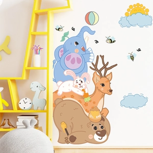 Cartoon animal wall decal with elephant and deer for nursery and kids room decor