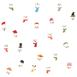 Cartoon Christmas snowman facial expressions with colorful hats and scarves wall decals