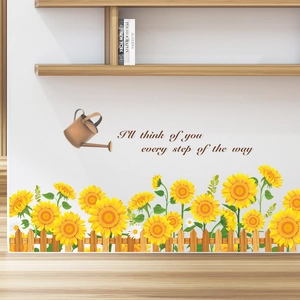 Selbstklebender Wandsticker mit Sonnenblumen und Zaun für Schlafzimmer und Flur