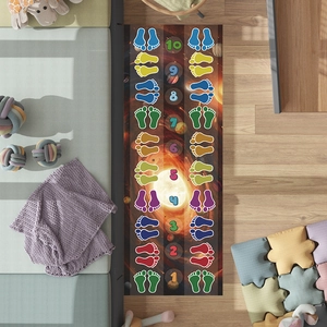 Outer space theme hopscotch floor mat for kids with planets and numbers 1 to 10