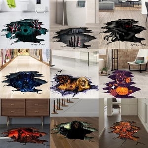 Detailed 3D Halloween floor decals showing skulls and zombies for spooky home decor