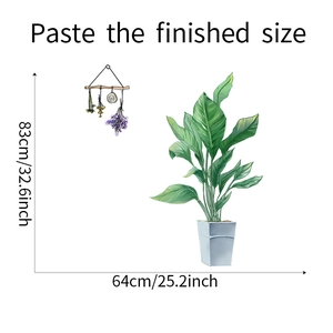 Detail view of tropical plant wall decals showing the 83x64cm dimensions and layout