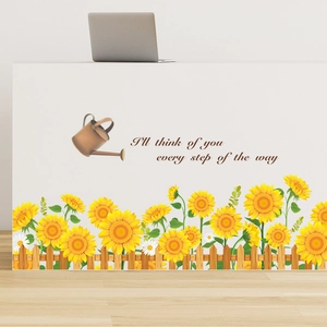 Selbstklebende Sonnenblumen-Zaun-Wandaufkleber mit motivierendem Text für Deko