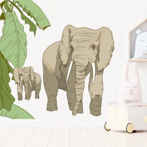 Kinderzimmer Wandtattoo mit Elefant und grünen Blättern Dekoration