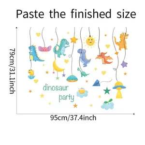 Size guide for cute cartoon dinosaur wall decals showing a finished size of 79cm by 95cm