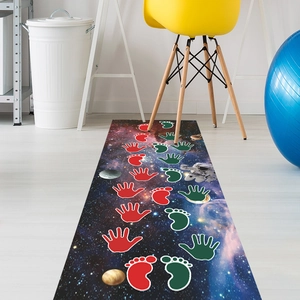 Deep blue space-themed non-slip floor mat for kids sensory training and hopscotch game