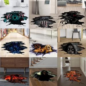 3D Halloween Horror Wall Stickers Waterproof PVC Floor Decals With Ghost Skull Lava Design For Home Spooky Party Decoration