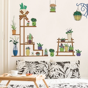 Vintage green plant potted succulent wall stickers for bedroom home decor self-adhesive